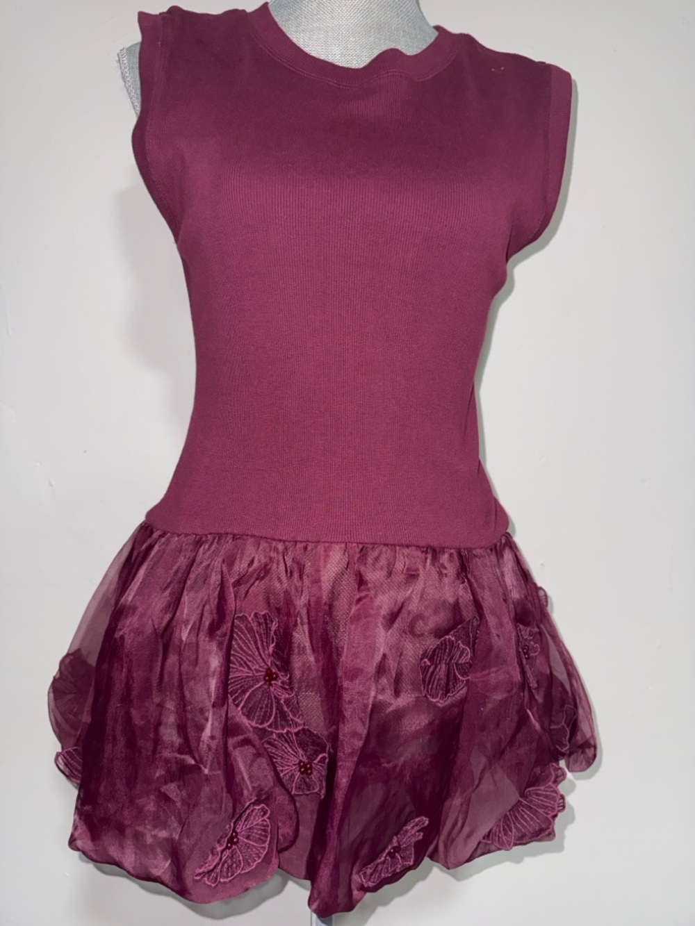 Anthropologie Plum Embroidered Tulle Party Dress